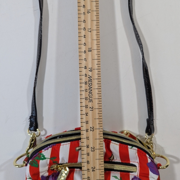 Betsey Johnson Nautical Floral Mini Crossbody Bag Striped Anchor Purple Flower - Picture 13 of 13
